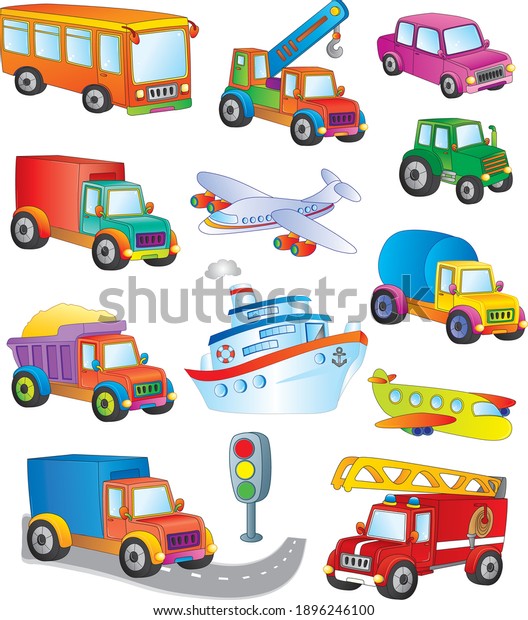 Large Collection Cartoon Cars Vehicles Vector Stock Vector (Royalty ...