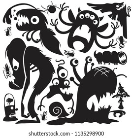 large collection of cartoon monsters vector silhouettes