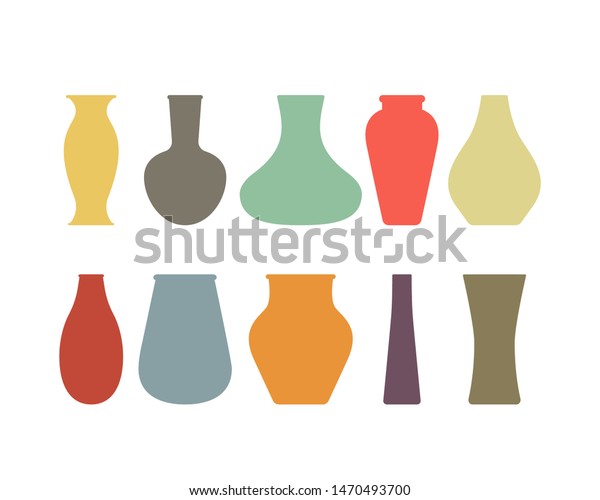 Large Collection Ceramic Glass Vases Different Stock Vector