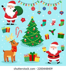 A large collection of characters and items for the new year and Christmas. vector illustration in cartoon style