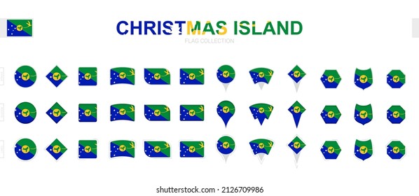 Large collection of Christmas Island flags of various shapes and effects. Big set of vector flag.
