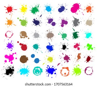 Large collection of color ink splashes. Grunge splatters. Abstract background. Grunge text banners