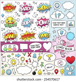 Large Collection Of Comic Book Vector Elements, Like Speech Bubbles, Sound Effects, Arrows Etc.