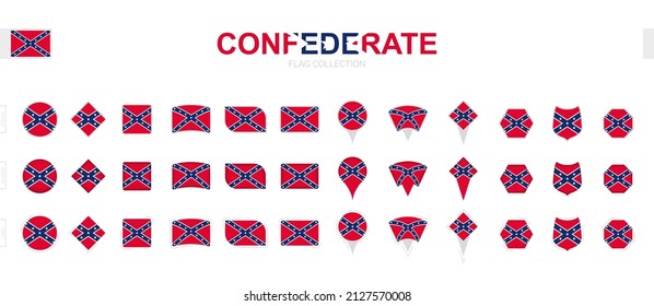 Large collection of Confederate flags of various shapes and effects. Big set of vector flag.