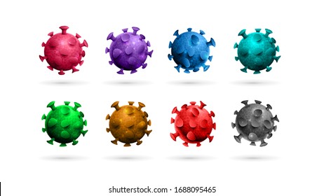 Large collection of coronavirus molecules isolated on a white background. Coloured three-dimensional molecules of coronavirus for your creativity