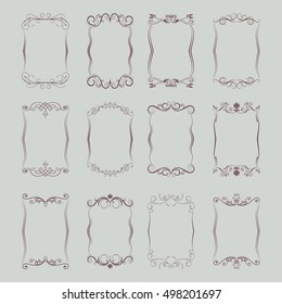 A large collection of curly frames. It can be used for photos, invitations, tickets, note pads, greeting cards. Vector illustration
