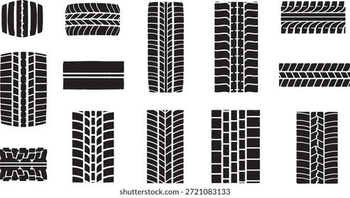 large collection of different black tire tread patterns and wheel tracks