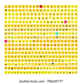 Large collection of different fun square emoticons and emoji