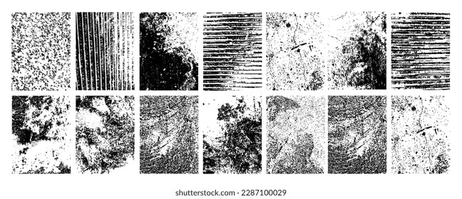 Gran colección de diferentes estampillas. Superponer los marcos de textura con efecto dañado, grunge, grano, polvo, antiguo, hormigón. efectos adversos. Estampado con pintura. Impresión sucia granulada. Textura superpuesta. Vector