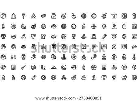Large collection of diverse, simple black and white icons for various subjects, white background