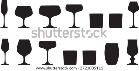 large collection of drinking glass silhouettes including wine goblets champagne flutes martini glasses and cocktail tumblers