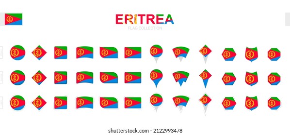Large collection of Eritrea flags of various shapes and effects. Big set of vector flag.