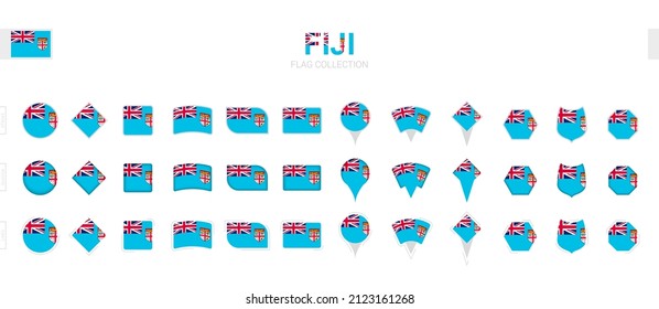 Large collection of Fiji flags of various shapes and effects. Big set of vector flag.