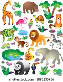 a large collection of funny African animals. jungle. vector illustration