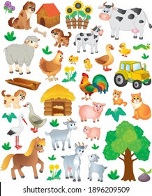 large collection of funny farm animals. vector illustration