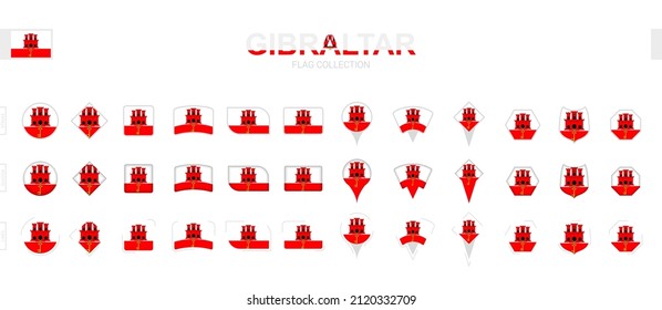 Large collection of Gibraltar flags of various shapes and effects. Big set of vector flag.