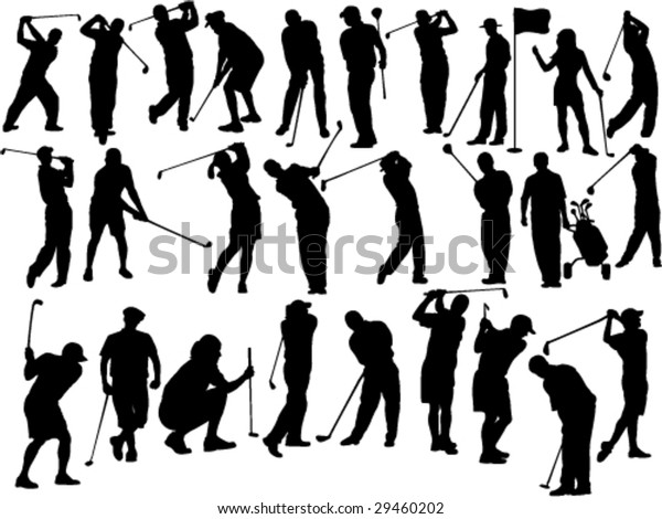 Large Collection Golfers Silhouettes Stock Vector (Royalty Free) 29460202