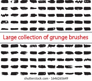 Gran colección de cepillos de grunge. Líneas abstractas con cepillo seco. Mantas de pintura negra. Manchas manuscritas en un fondo blanco