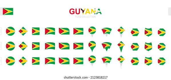 Große Sammlung von Guyana-Flaggen verschiedener Formen und Effekte. Große Menge an Vektorflagge.
