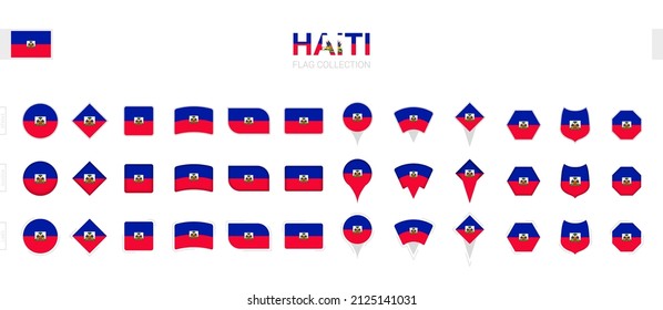 Large collection of Haiti flags of various shapes and effects. Big set of vector flag.