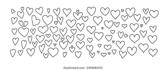 Large collection of hand drawn doodle hearts. Outline hearts set. Hand drawn vector art.