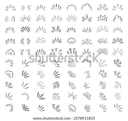 Large collection of hand drawn doodle sparkles and rays radiating outward, creating a whimsical and festive atmosphere for various design projects
