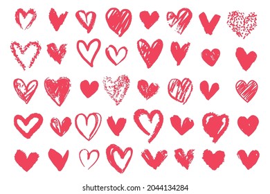 Large collection of hand drawn hearts for valentine's day. Vector illustration