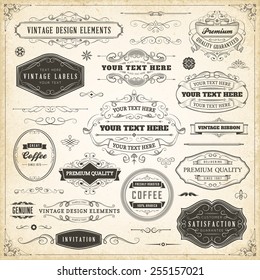 Large collection of hand drawn vintage design elements.