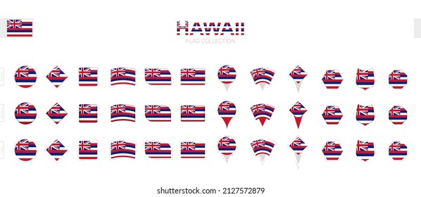 Gran colección de banderas hawaianas de diferentes formas y efectos. Gran conjunto de indicadores vectoriales.