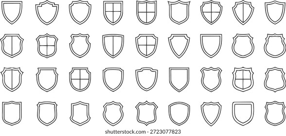 Grande colección de iconos de contorno de escudo heráldico y símbolos de cresta protectora