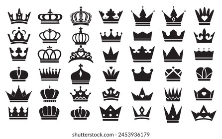 A large collection of high-quality crowns. A set of crown badges.