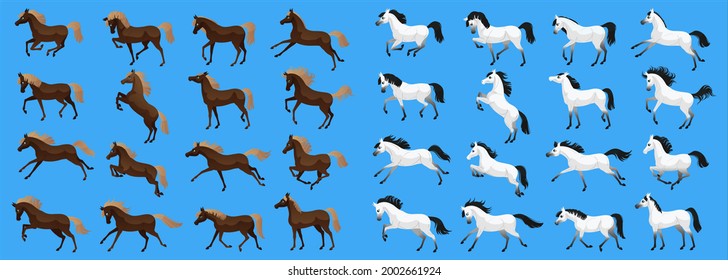 Large collection of horses in two colors. Two breeds. Poses for animation.