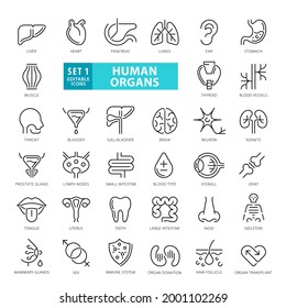 Large collection of human organs thin line style icons. Full vector illustration collection