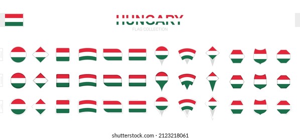Gran colección de banderas húngaras de diversas formas y efectos. Gran conjunto de indicadores vectoriales.