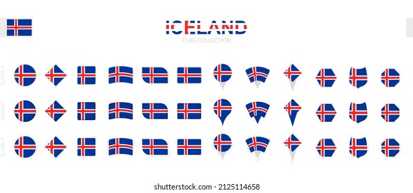 Große Sammlung von Island-Flaggen verschiedener Formen und Effekte. Große Menge an Vektorflagge.