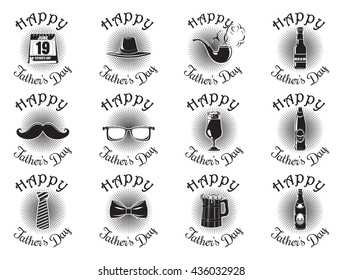 Large collection of icons for Father's Day. Happy Father's Day. Set of black icons isolated on white background. Vector illustration