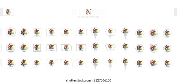 Große Kollektion von Illinois-Flaggen verschiedener Formen und Effekte. Große Menge an Vektorflagge.
