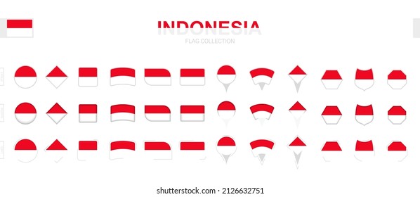 Große Sammlung von indonesischen Flaggen verschiedener Formen und Effekte. Große Menge an Vektorflagge.