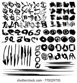 large collection of ink strokes brush lines circle frames
