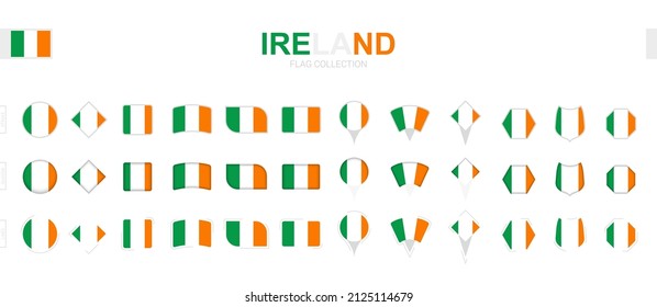 Gran colección de banderas de Irlanda de diversas formas y efectos. Gran conjunto de indicadores vectoriales.