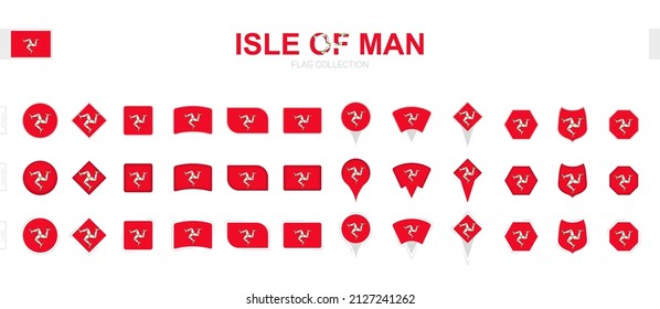 Große Sammlung von Flaggen der Isle of Man von verschiedenen Formen und Effekten. Große Menge an Vektorflagge.