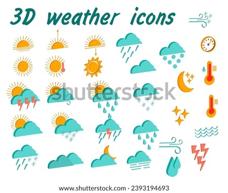 Large collection of isometric weather forecast contour icons. Pack isometric elements on the weather theme. Vector illustration of modern web design