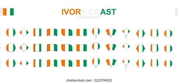 Gran colección de banderas de Costa de Marfil de diversas formas y efectos. Gran conjunto de indicadores vectoriales.