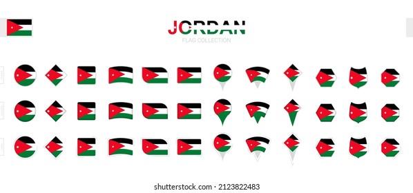 Large collection of Jordan flags of various shapes and effects. Big set of vector flag.