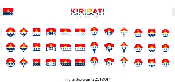 Large collection of Kiribati flags of various shapes and effects. Big set of vector flag.