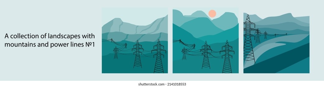 A large collection of landscapes with mountain and river views. Landscapes with beautiful mountains and power lines. Amazing places to travel and relax