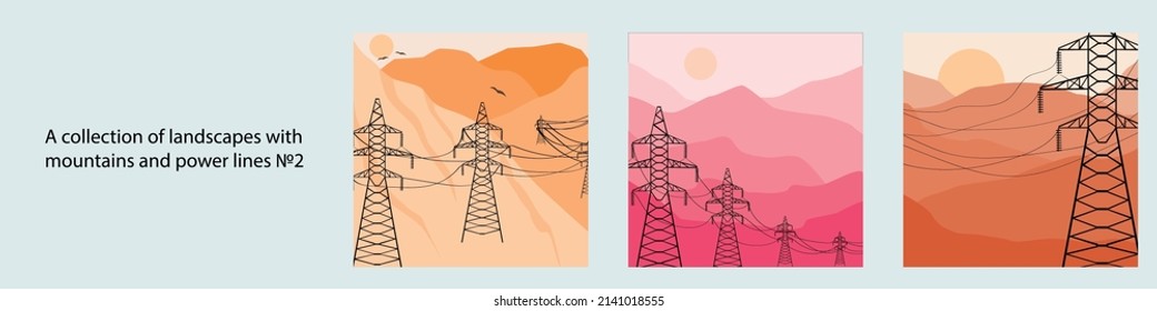 A large collection of landscapes with mountain and river views. Landscapes with beautiful mountains and power lines. Amazing places to travel and relax