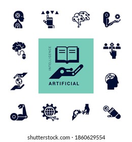 A large collection of linear icons of artificial intelligence and cyber technologies isolated on a white background. EPS 10. Vector illustration