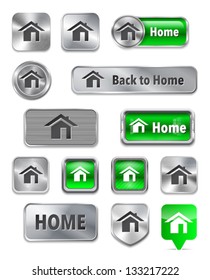 Large collection of metallic and glossy web elements with home sign. Vector illustration