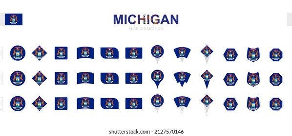 Gran colección de indicadores Michigan de diversas formas y efectos. Gran conjunto de indicadores vectoriales.